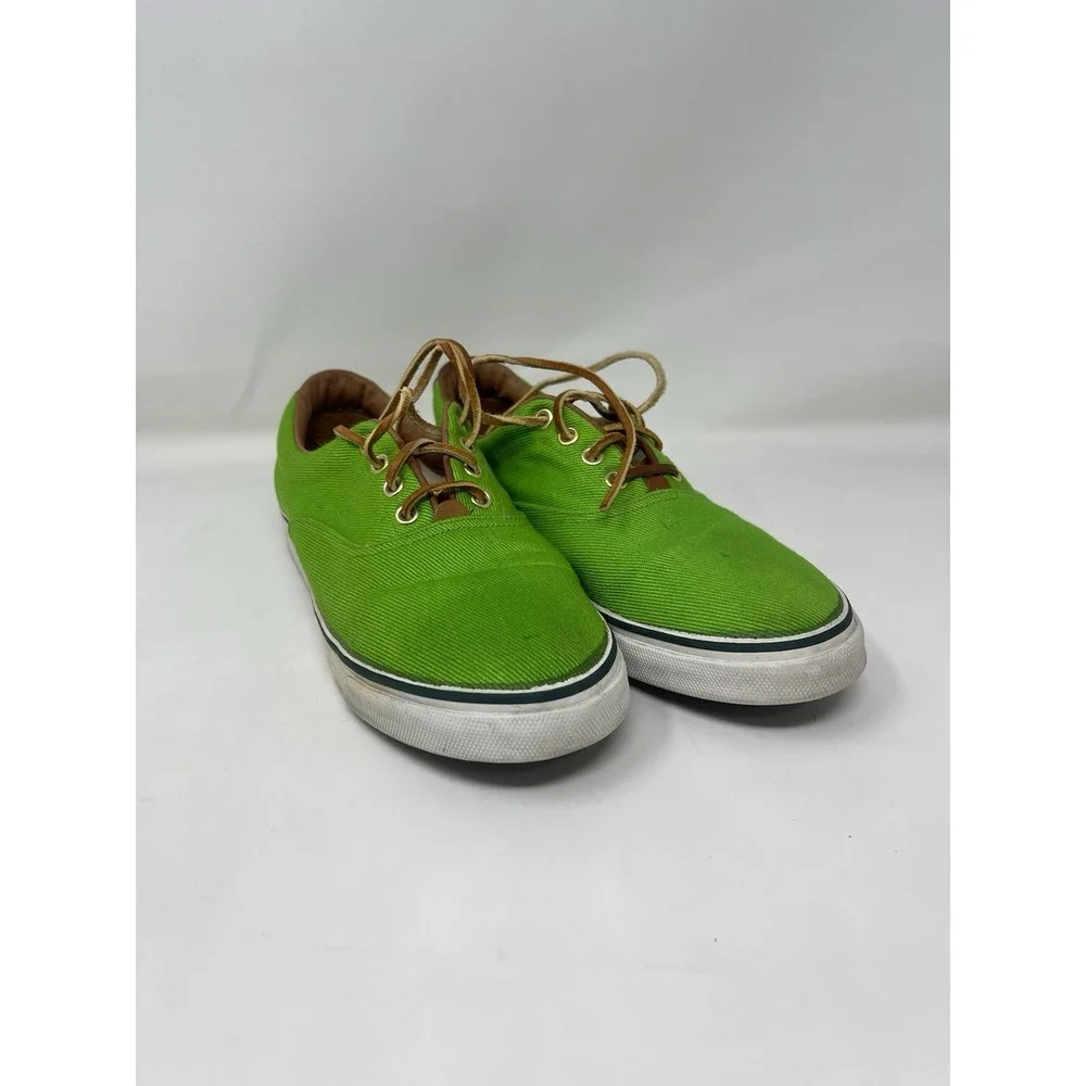 Bass Vintage Women's Size 8 Lime Neon Green Compass Boat Shoes Canvas Leather